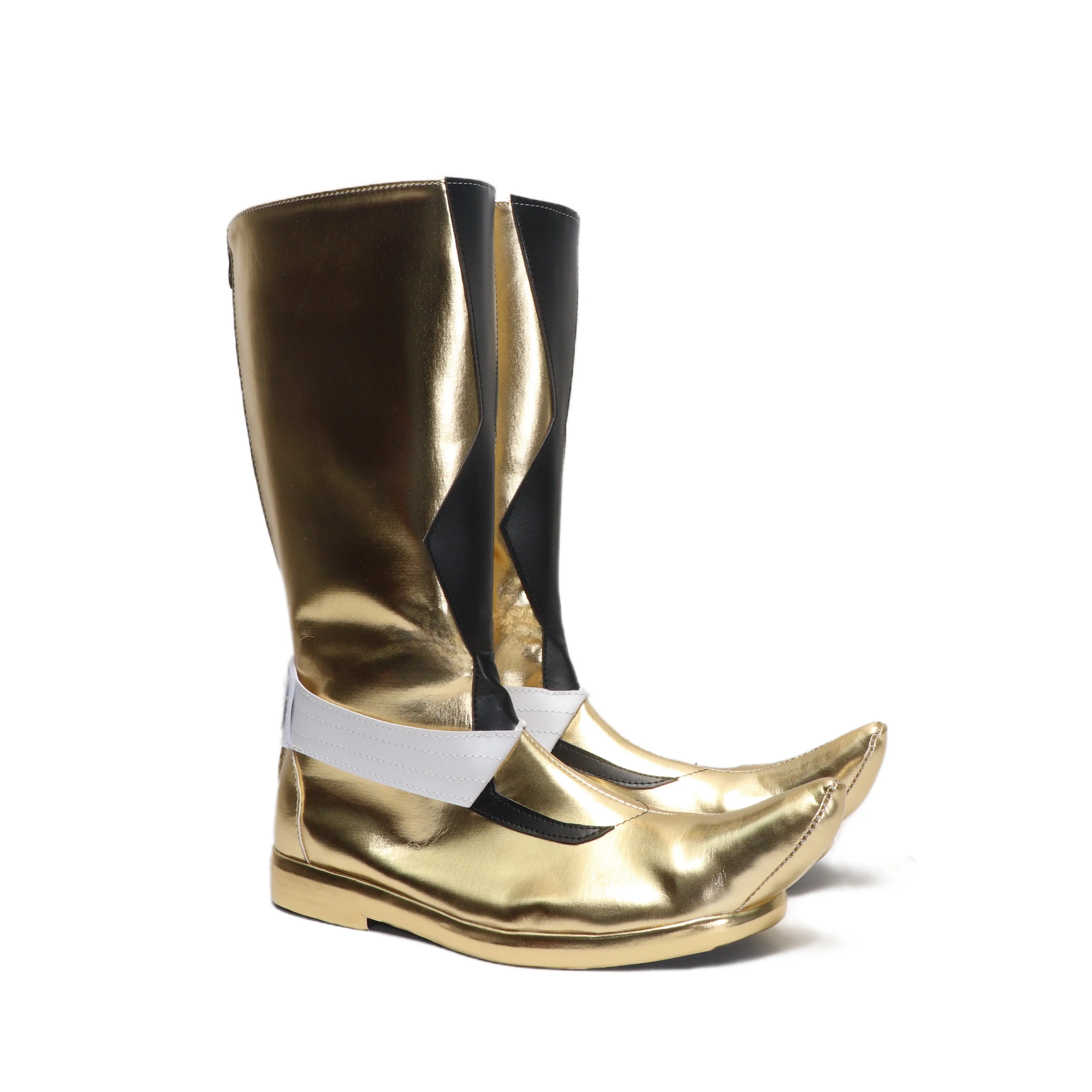 Anime Fate/Samurai Remnant Zhou Yu Cosplay Shoes Golden Medium-Long PU Leather Boots For Halloween Carnival