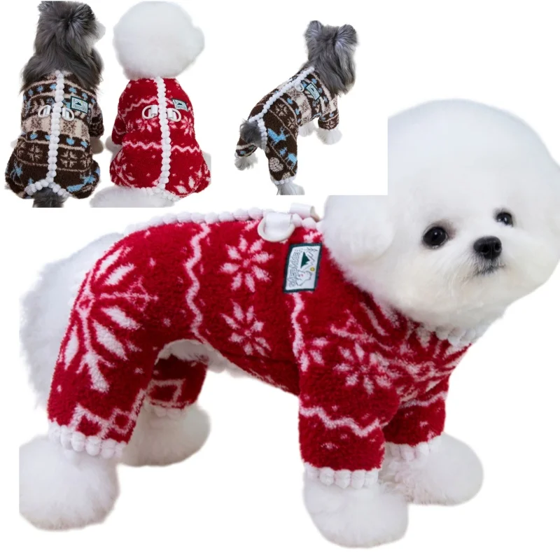 Dog Clothes Cotton Soft Overalls for Dogs Christmas Winter Puppy Jumpsuit Warm Dot Coat Chihuahua Pet Clothing Back Button Open