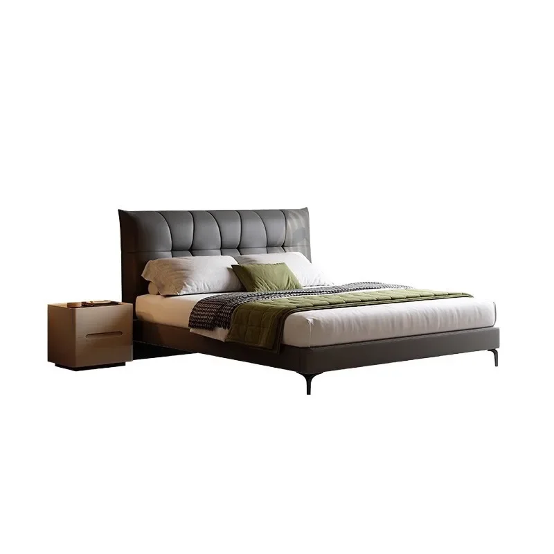 

Minimalist, leather bed, ultra-thin bedside 1.5m double first-layer cowhide, master bedroom