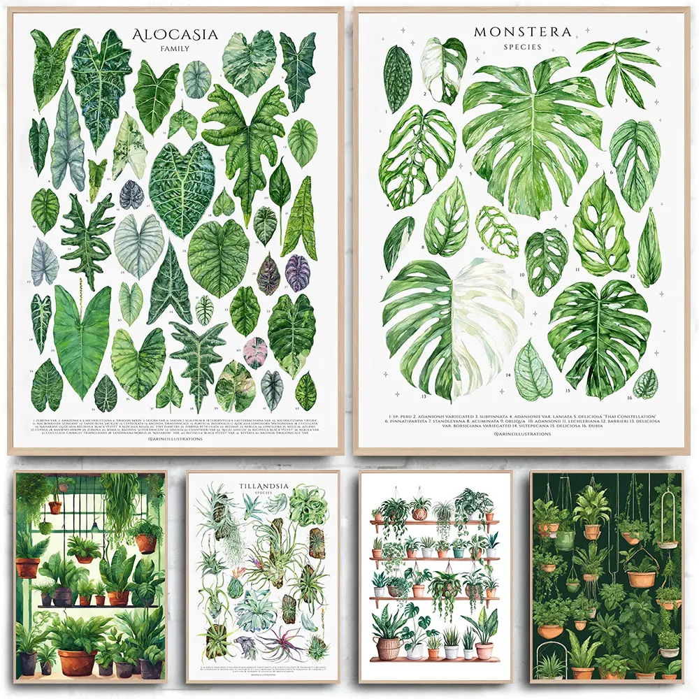 Impresión Artística de Hojas Botánicas Verdes, Plantas de Interior, Naturaleza, Lienzo Decorativo para Pared, Decoración del Hogar, Póster Relajante, Follaje y Plantas