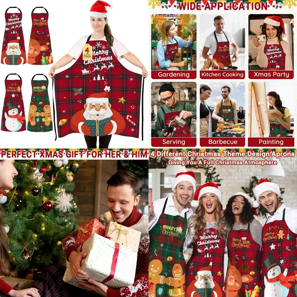 

Funny Christmas Kitchen Aprons - Waterproof, Adjustable, Plaid, Unisex, Great Xmas Gifts for Bakers & Chefs