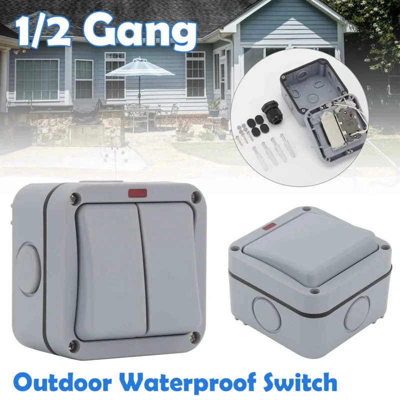 Outdoor Wall Light Switches IP66 Waterproof Weatherproof Push Button Switch 1 2 Gang 2 Way Doorbell Momentary Switch 1 Way