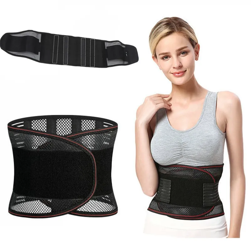 Black Adjustable Waist Trainer Belt Men Women Lower Back Brace Spine Support Waist Belt Orthopedic Breathable Lumbar Corset