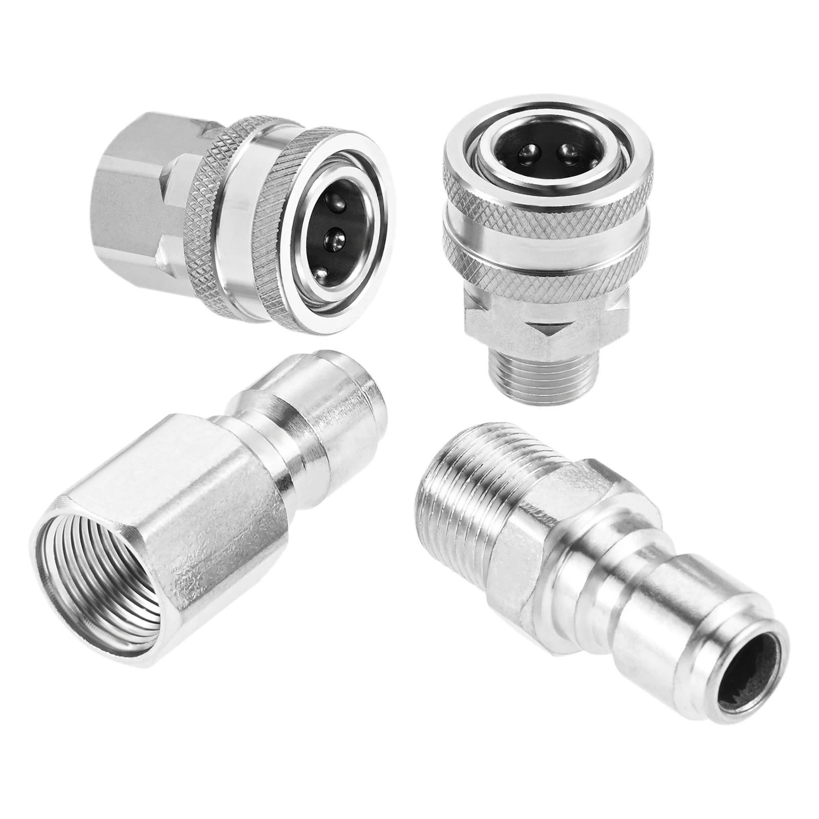 

4pcs Garden Hose Pump Pressure Washer Coupler NPT 3/8 Quick Connect Stainless Steel Fittings Male-Female Quick Connect Coupler
