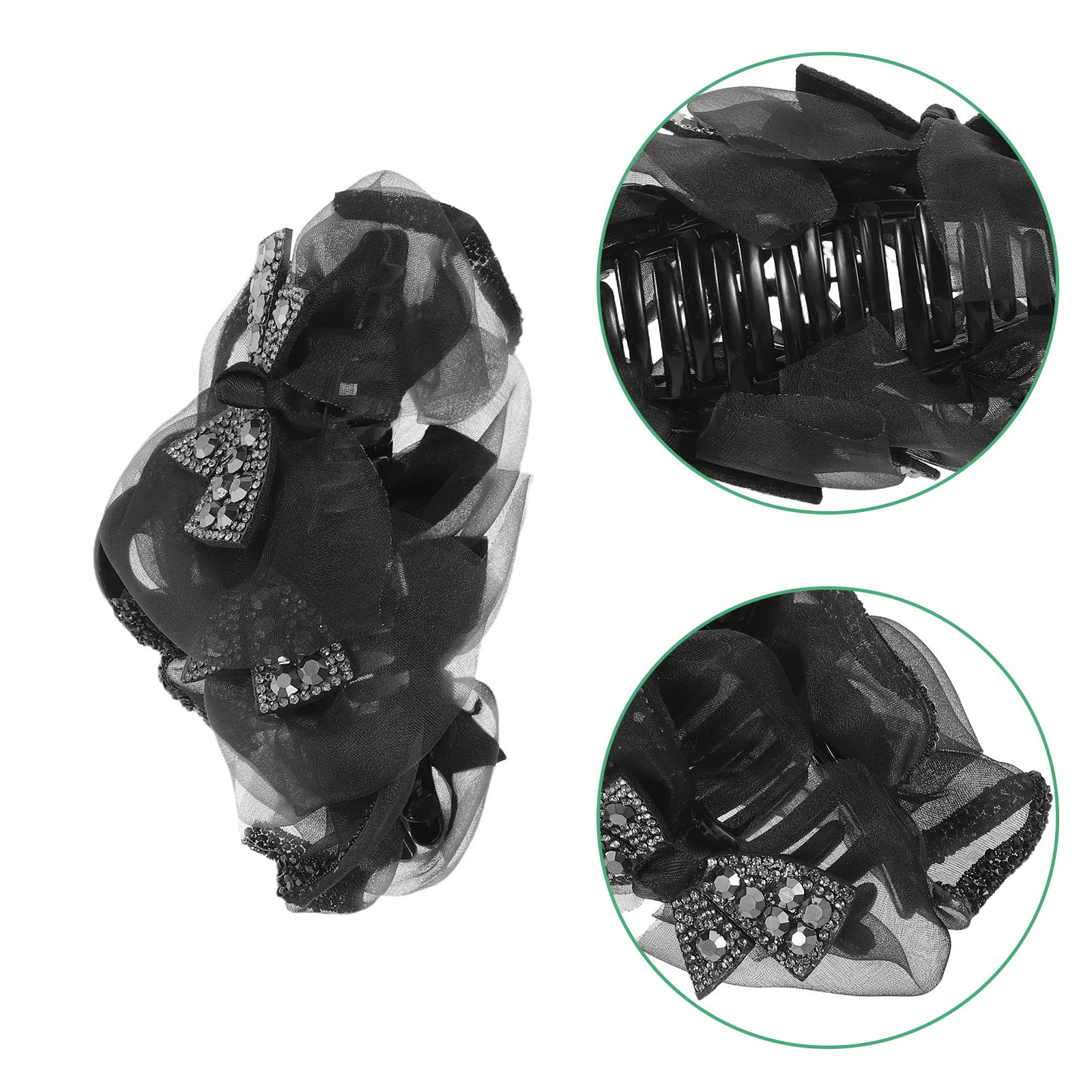 

Vintage Black Bow Rhinestone Hair Claw Non Slip Decorative Hair Clip for Halloween Bridesmaid Wedding Evening Party