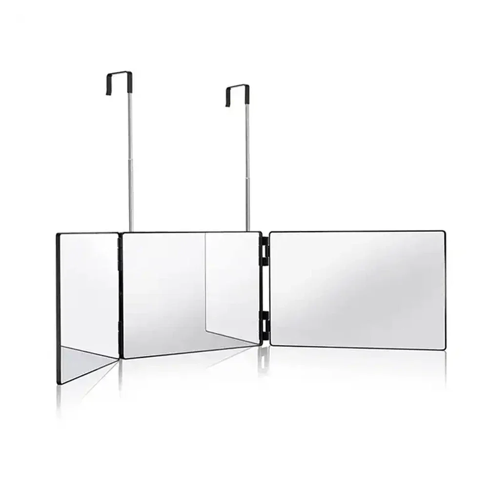 360 Trifold Vanity Makeup Mirrors with Height Adjustable Telescoping Hook for Hair Self Cutting Travel Portable Cosmetic Mirror