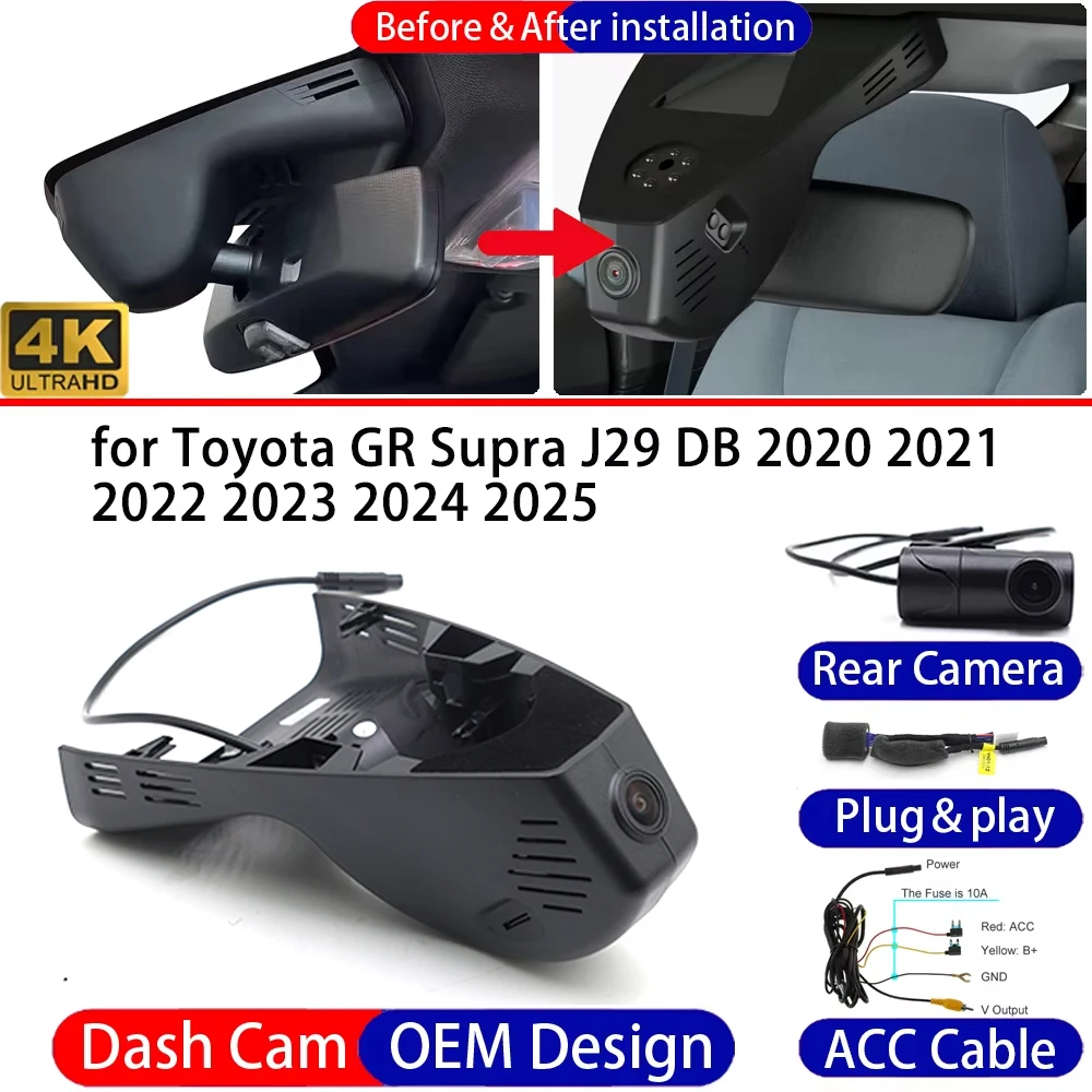 Dash Cam for Toyota GR Supra J29 DB 2020-2025 Front＆Rear 4K DVR Dashboard Camera Video Drive Recorder Night Vision Parking Mode