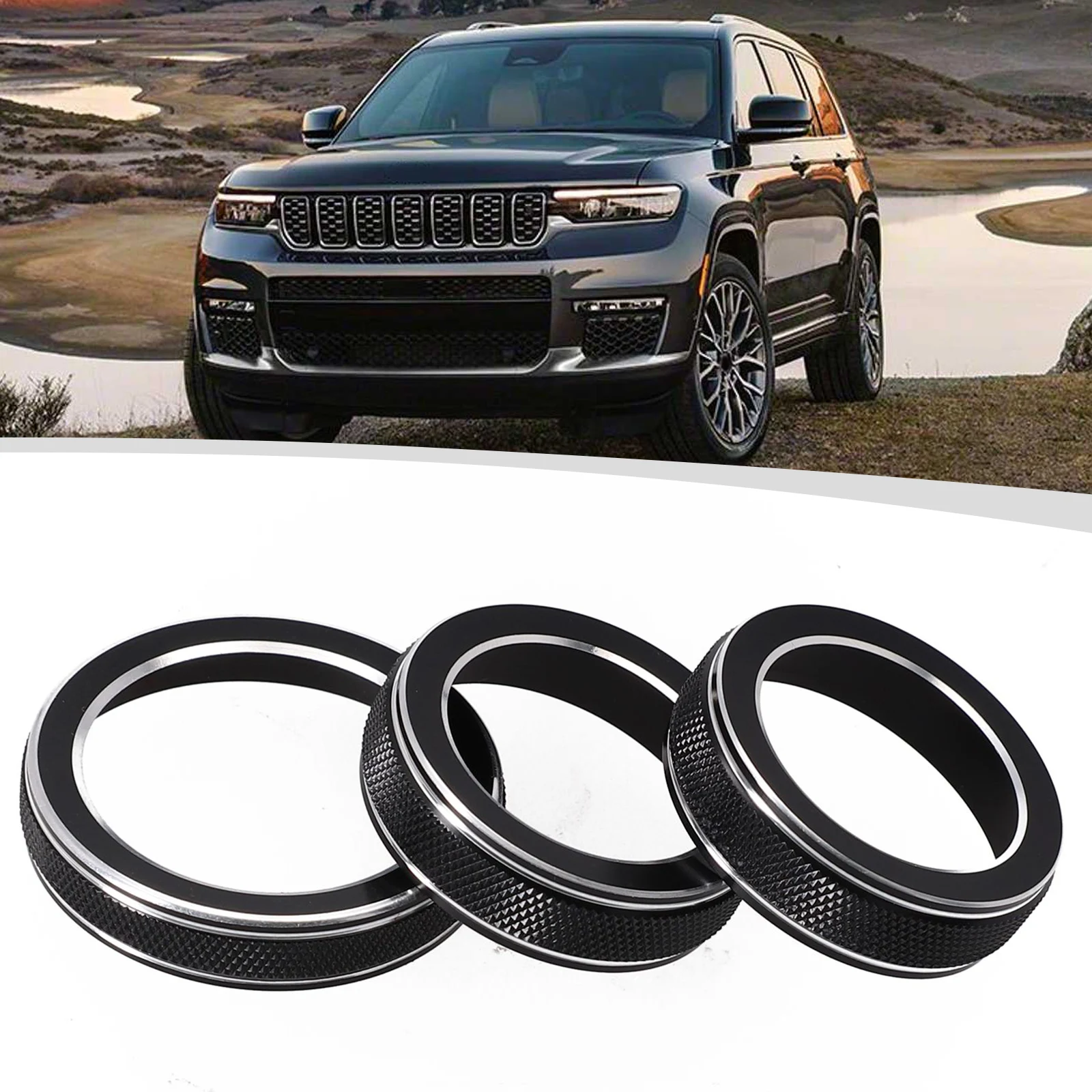 

3pcs Black Car AC Radio Switch Trim Ring Knob Cover For Jeep Grand For Cherokee 2014-2021 Aluminum Alloy Car Accessories