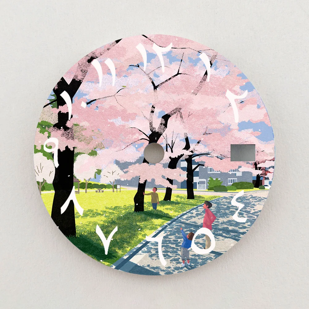 28.5mm NH35 Dial Creative Cherry Blossom Scenery Dial Luminous Dial Colorful NH36 Dial Watch Accessories Fits NH35/NH36 Movement