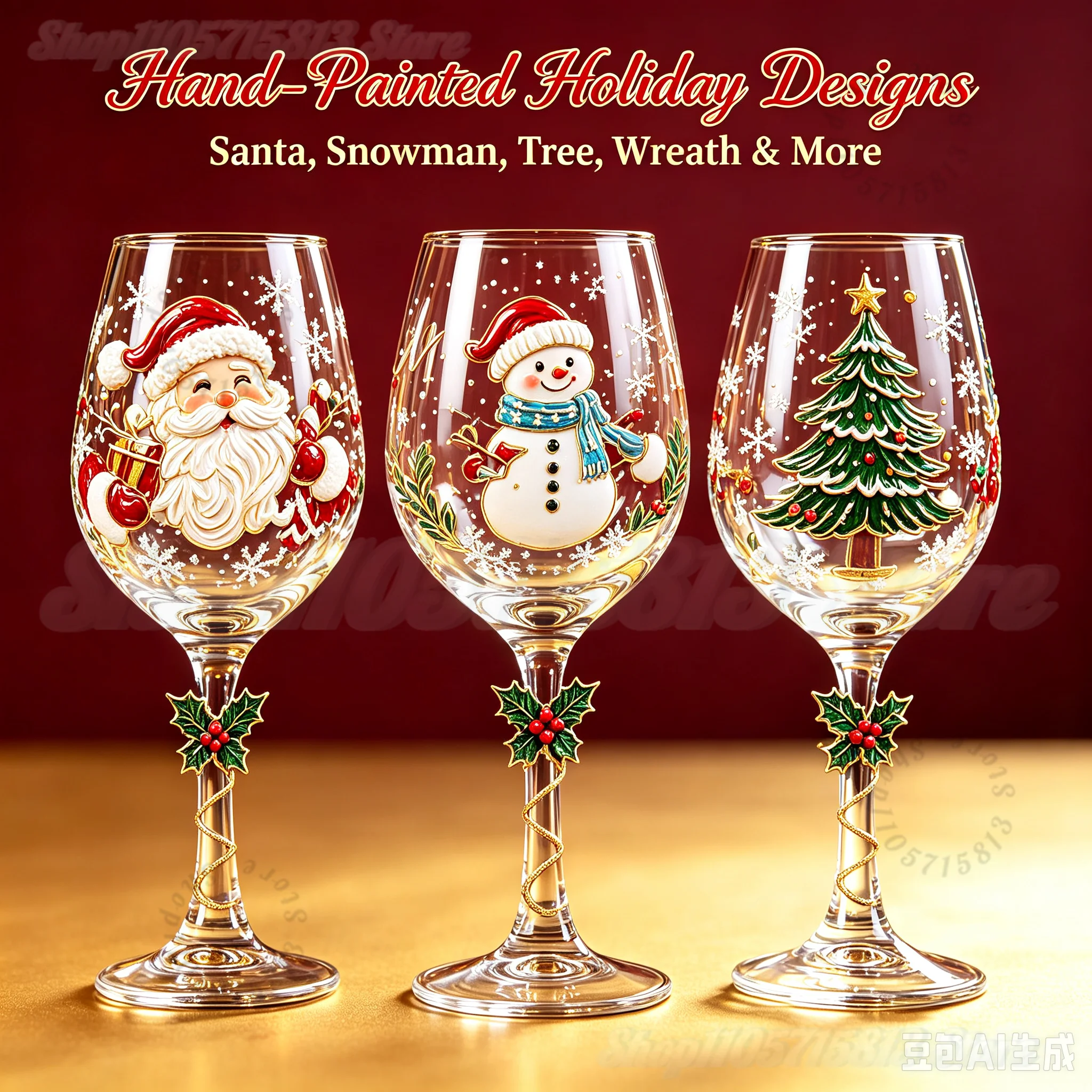 Christmas Decorative Wine Glass, 3D Embossed Xmas Goblet
