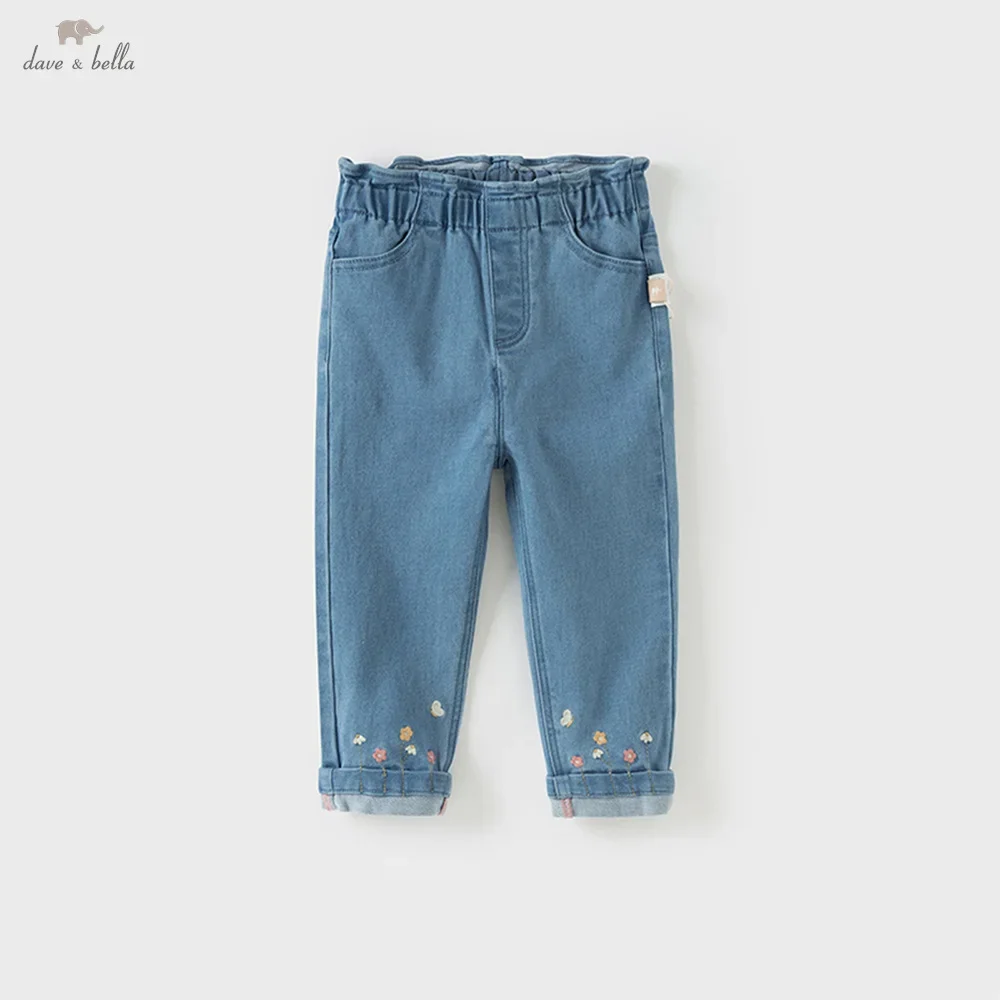 Dave Bella Autumn Girl's Denim Trousers Fashion Casual Sweet Cute Embroidery Kids Elegant Stright Jeans Party Outdoor DB3252648