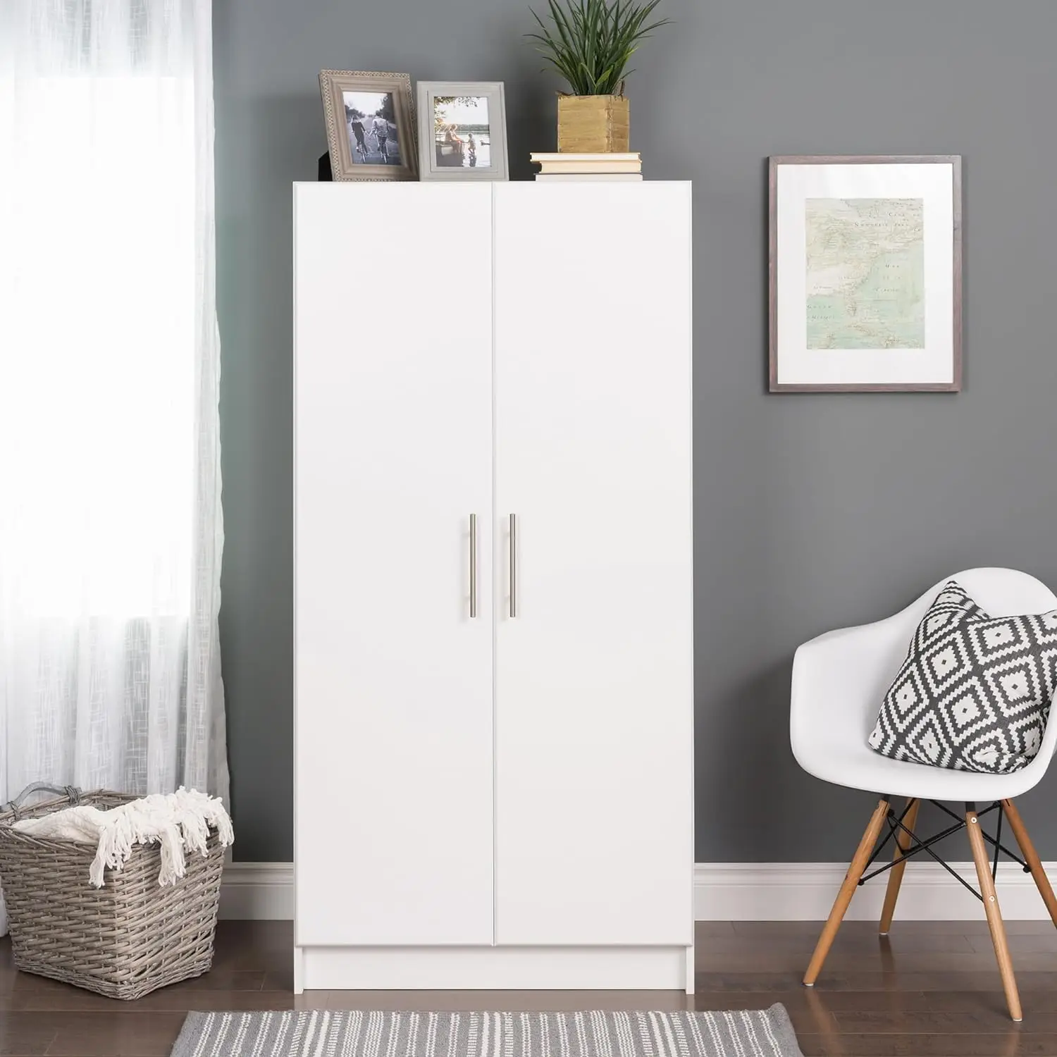 , Elite 32"W x 65"H x 24.5"D White Wardrobe Closet & Cabinet - Functional Clothes Storage with Hanging Rail image 2