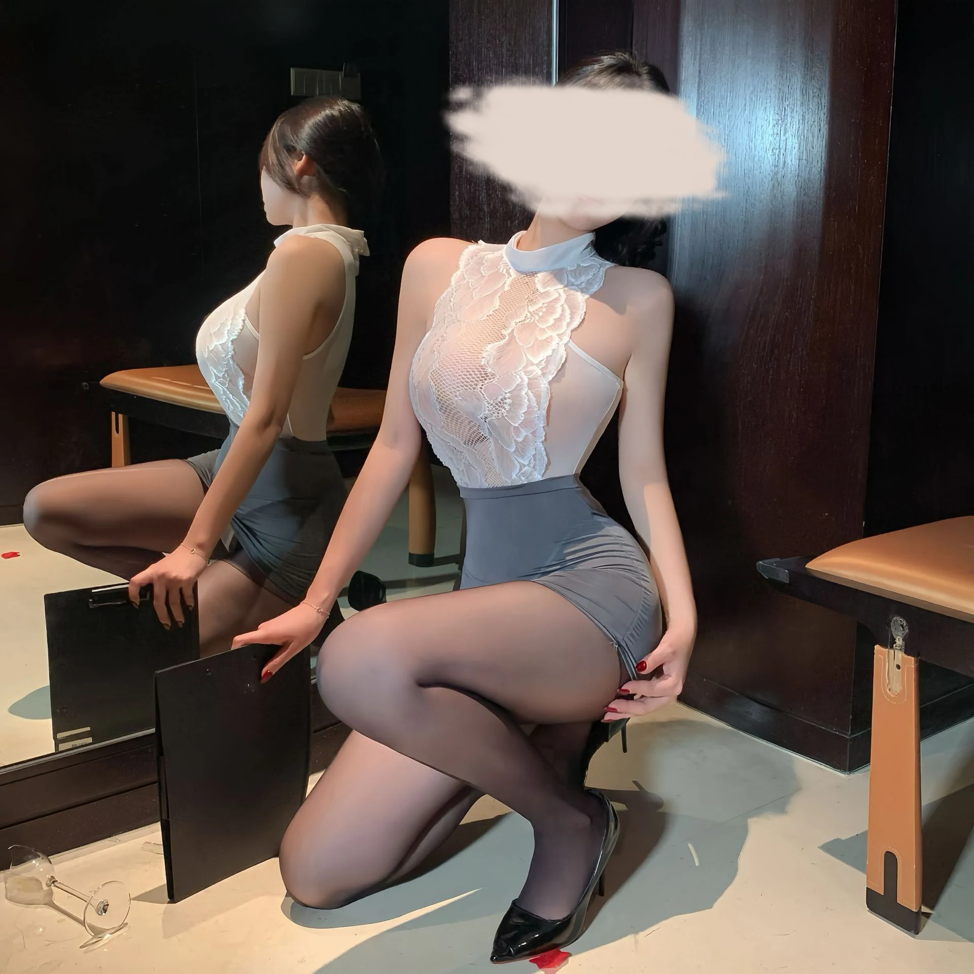 

Plus Size Sexy Secretary OL commuting Office Lady Cosplay Costumes Women Lingerie Stewardess Lace See Through Dress Uniform Set