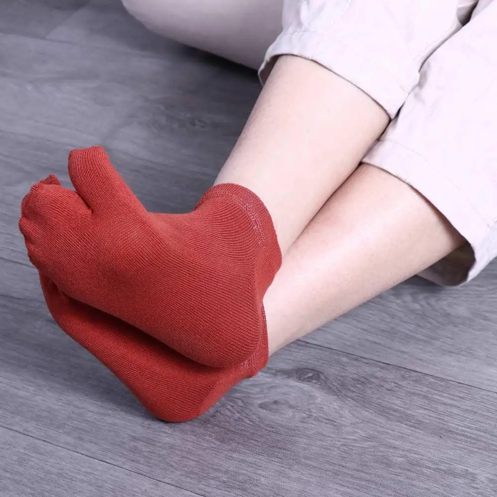 Summer Combed Cotton Couple Tabi Socks Solid Comfortable Breathable Two Toe Socks Women Men Non-slip Invisible Low Cut Boat Sock