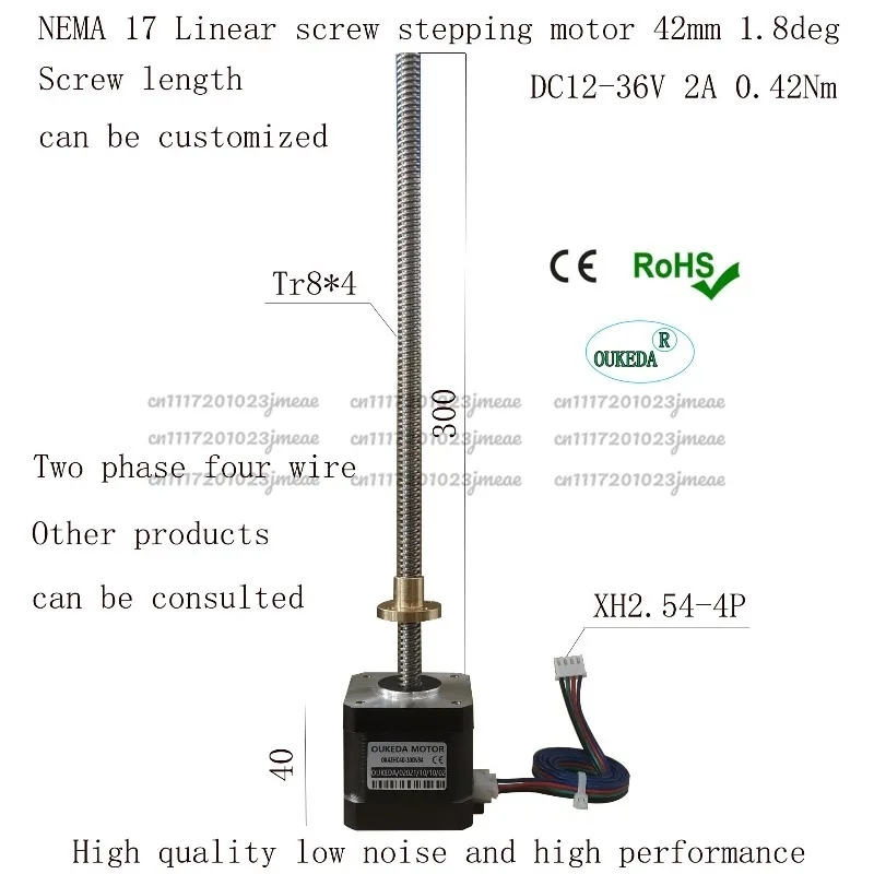 NEMA 17 Linear Stepper Motor 42mm, 4mm Lead Screw, 300mm Length, Lead Screw Motor for Voron 3D Printer