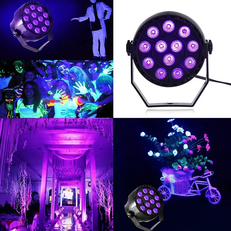 Mini UV Black Light Par 12 LED Blacklight Remote DMX512 Control For Glow In The Dark Home Party Halloween Christmas Fluorescent