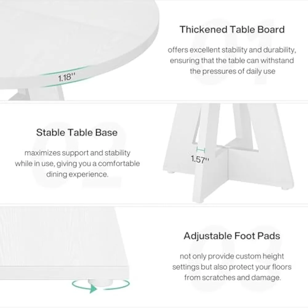 Round Wooden Dining Table for 4-6 People, 47 Inch Kitchen Table for Casual Dining