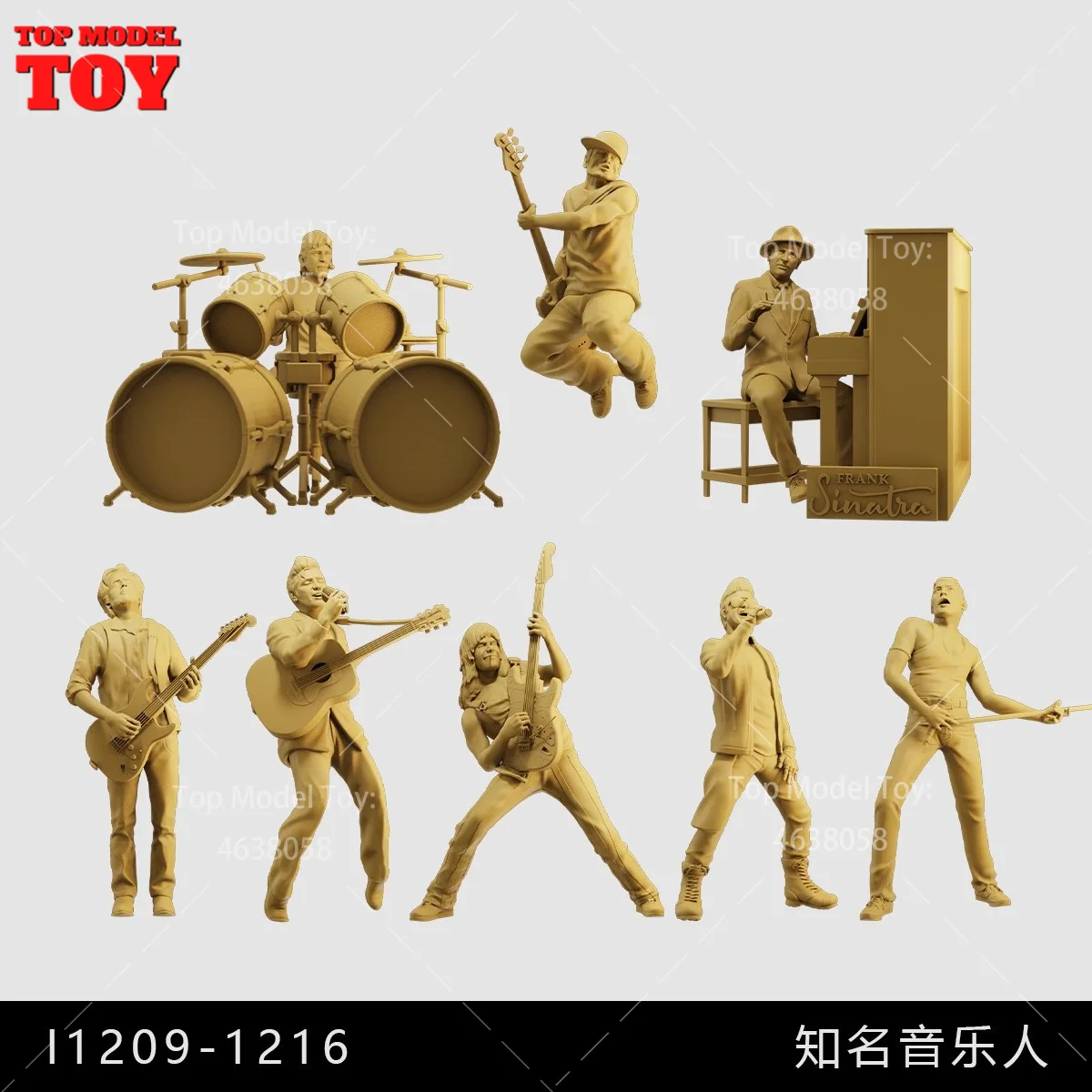 In Stock Unpainted Miniatures 1/64 1/43 Bass Drummer Pianist Musician 3D Print Male Scene Figure Dolls Model For Cars Vehicles