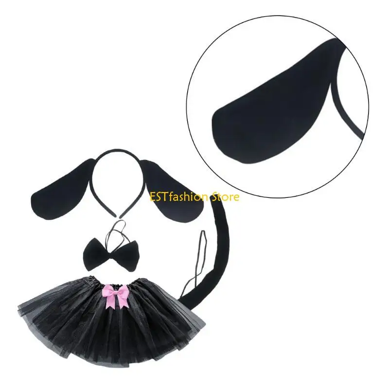 Y5GC 4/5 Pcs Dog Costumes for Girls Boys Cosplay Dog Ears Headband Tail Bow Tutu Tail Animal Fancy Costume Accessories