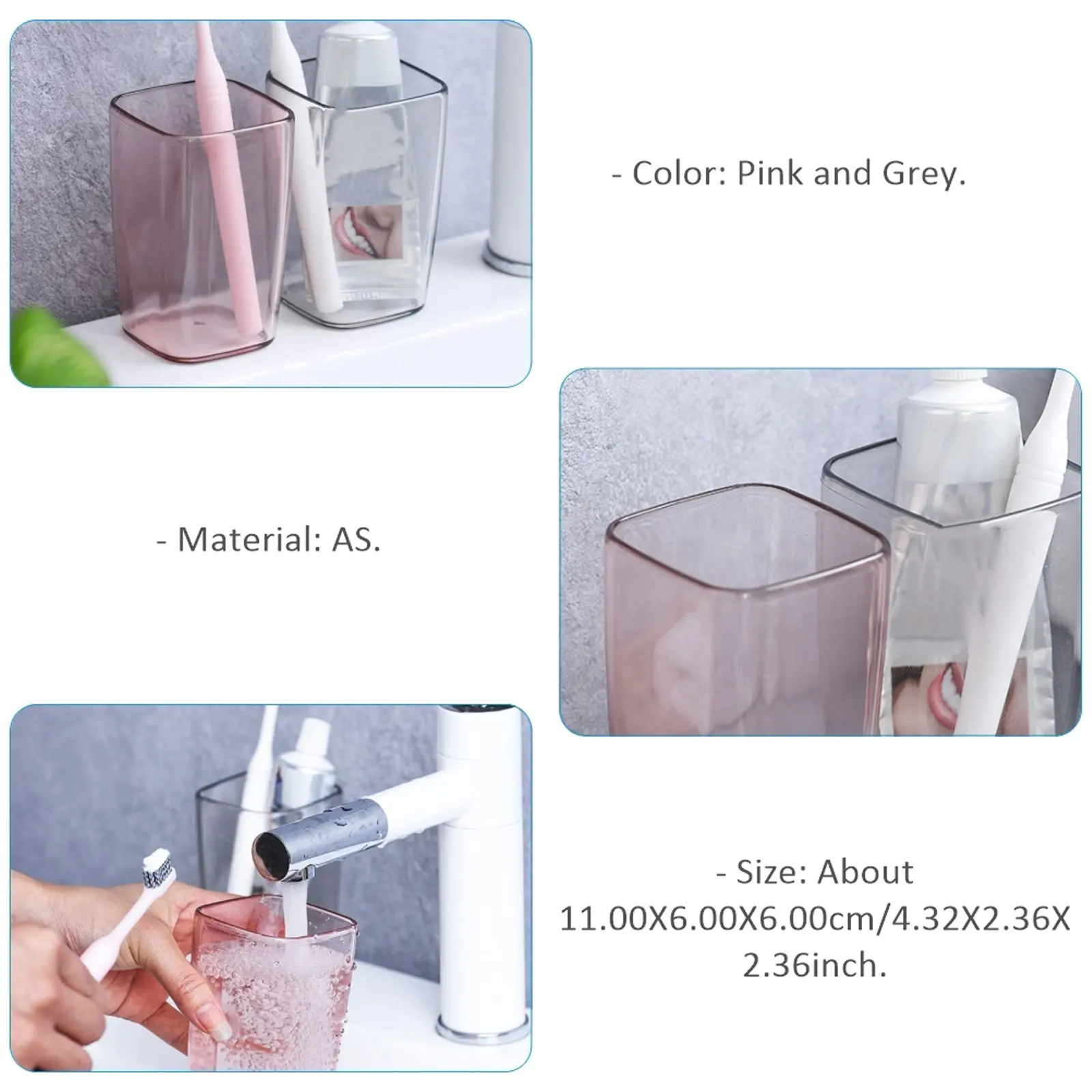 2Pcs Transparent Solid Color Tooth Brush Cup Lightweight Smooth Design Drinking Cup Multifunctional Home Use