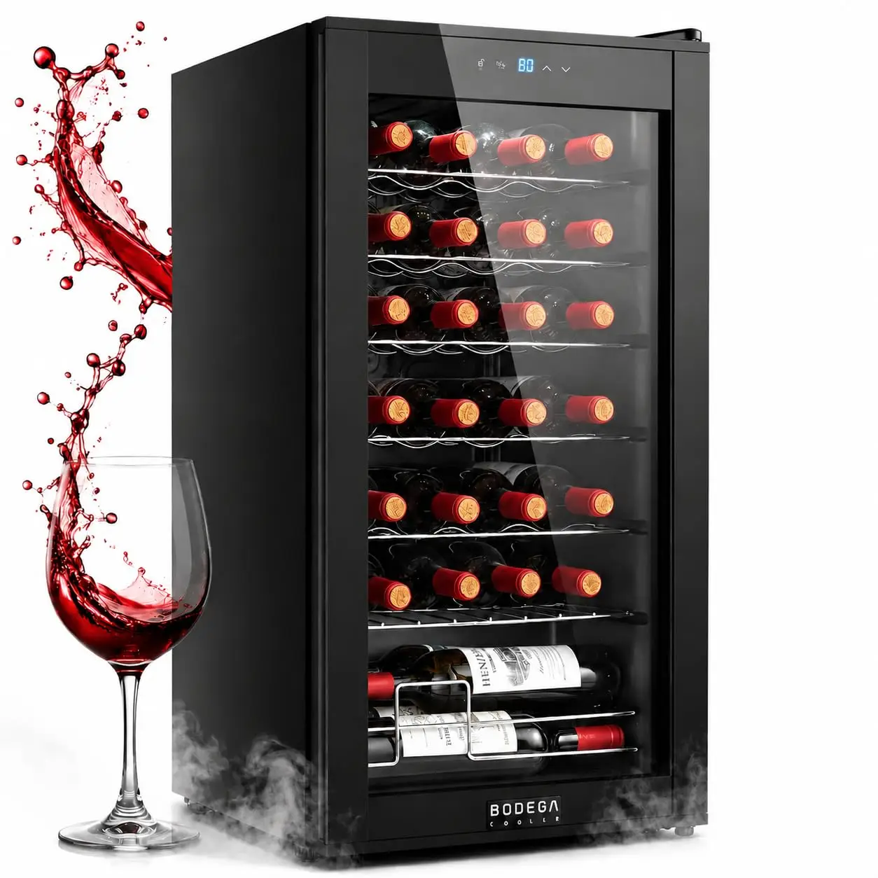 28 Bottle Wine Cooler for Kitchen Office Bar, Freestanding & Under Counter, Compressor Cooling, UV Glass Door, Customized