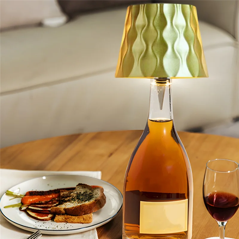 ABXF-USB充電式LEDワインボトルテーブルランプ タッチコントロール 3色 無段階調光 リップルワインボトルテーブルランプ ホワイト