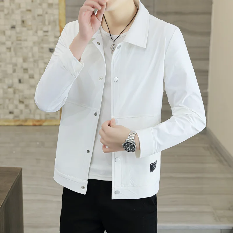 

Summer Thin Ice Silk Jaet Men's Sun Protection Slim Fit Top Men's Outerwear Anti UV Light Cotton Blend Long Sve Coat