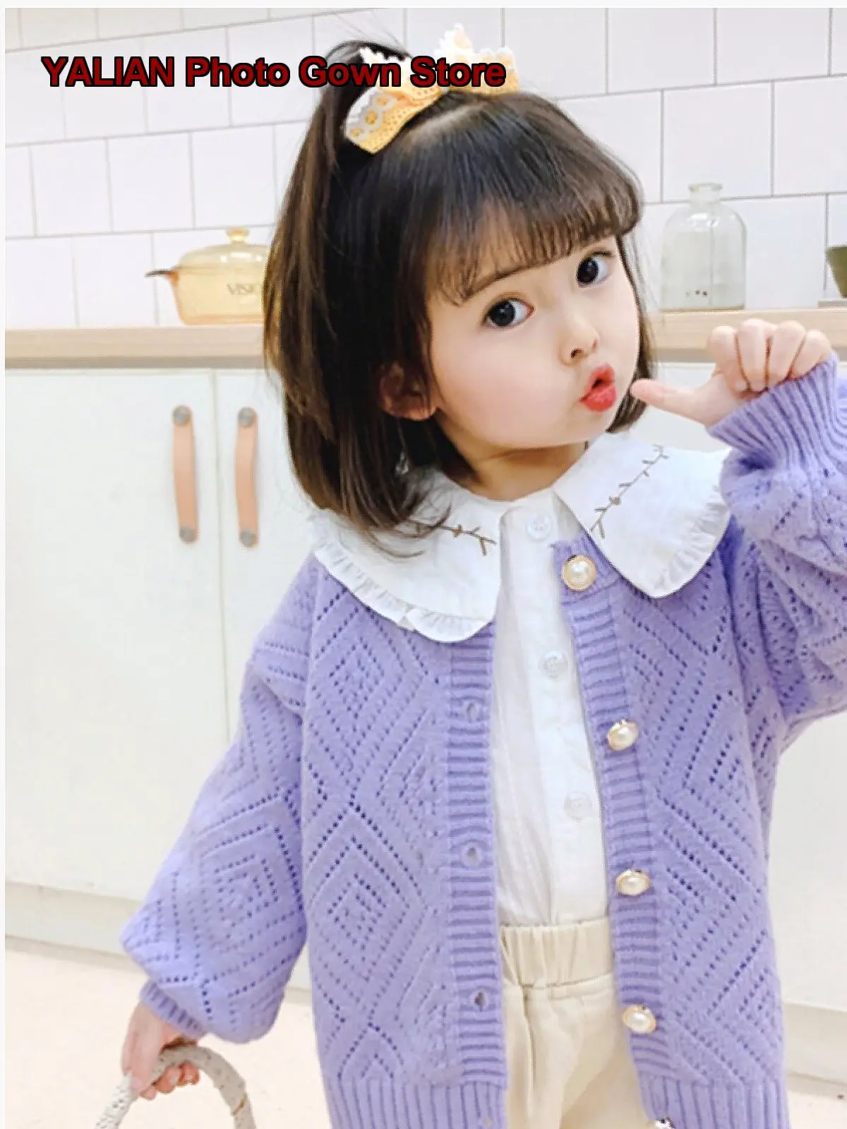 Girls Hollow-Out Knit Jacket 2025 Purple Thin Stylish Coat for Young Children Kids