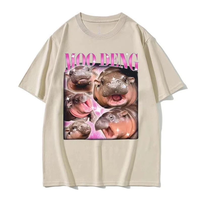 Cute Moo Deng Baby ippopotamo Funny Meme magliette uomo donna Casual cotone manica corta T-shirt Vintage Hip Hop Streetwear Tshirt top