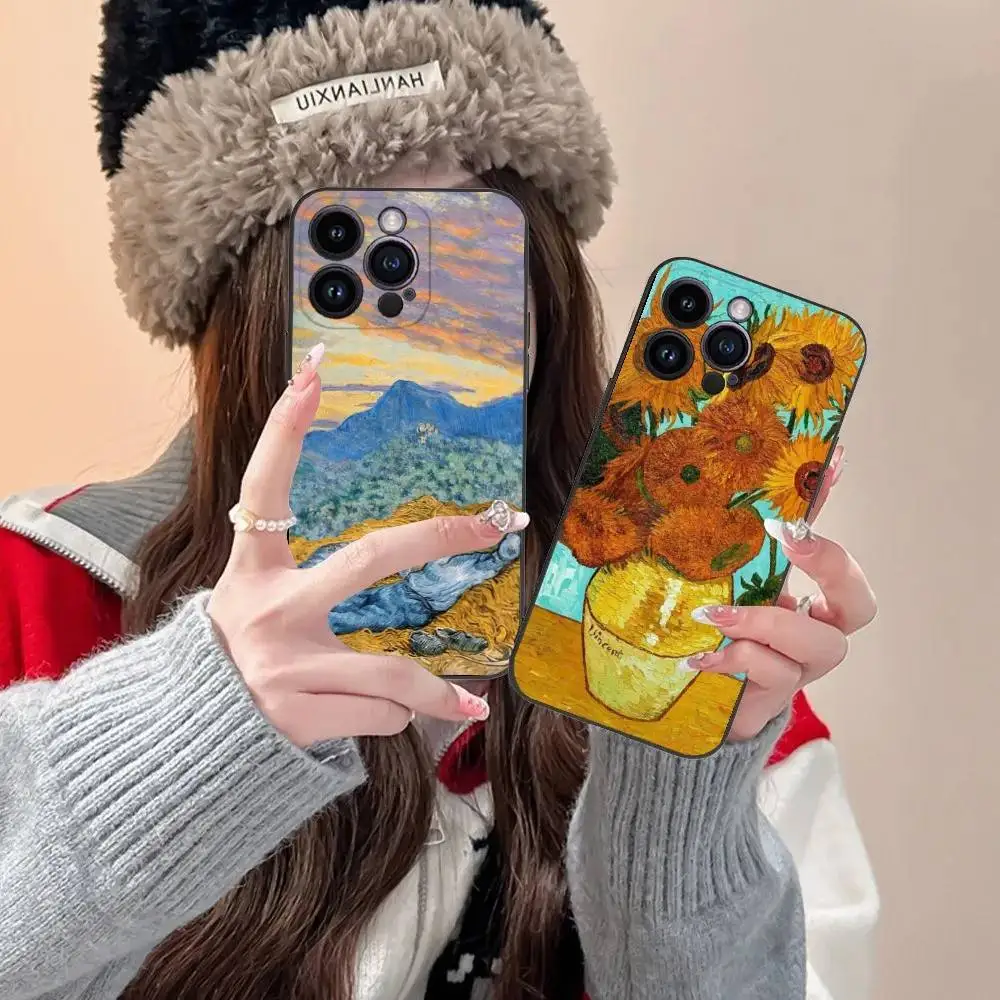 

V-Van G-Gogh Art Phone Case For iPhone 16,15,14,13,12,11,Pro,XS,Max,XR,Plus,E,SE4,Mini Black Fashion Cover