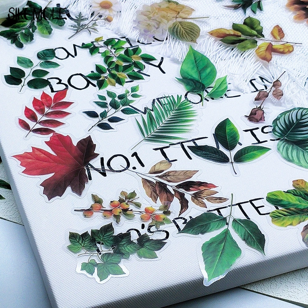 50PCS Autumn Leaves Plant Transparent Graffiti Stickers Book PET INS DIY Diary Decorative Accounts Laptops Skateboards Sticker