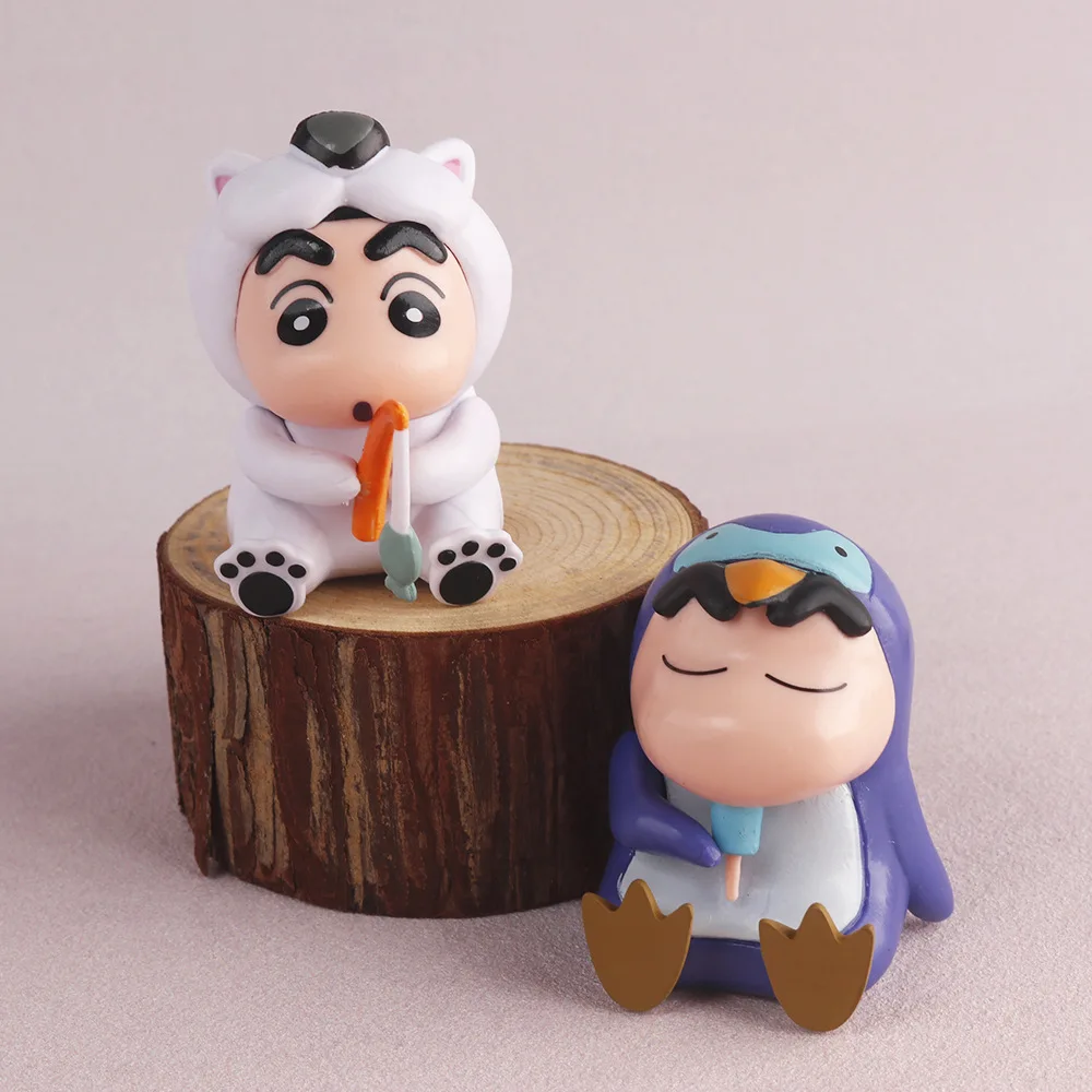 4 قطعة/المجموعة أنيمي تلوين شين تشان عمل الشكل الحيوان الصليب خلع الملابس سلسلة البطريق التماثيل سيارة الديكور دمية نموذج الاطفال اللعب