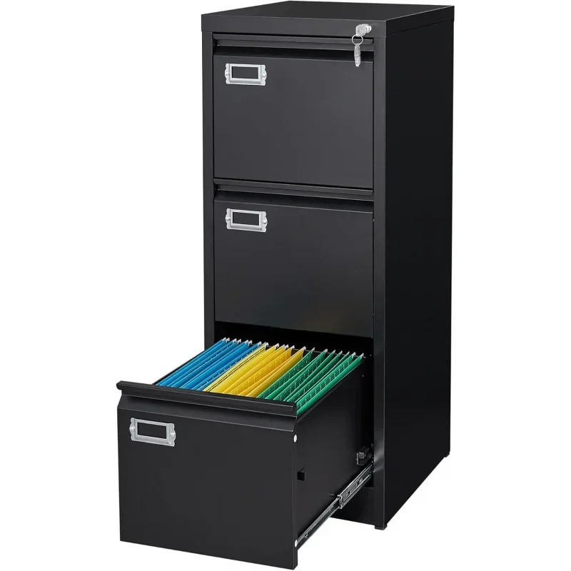 3 Drawer File Cabinet with Lock,Metal Office Filing Cabinets Home Office- Storage A4/F4/Letter/Legal -Assembly Required (Bla