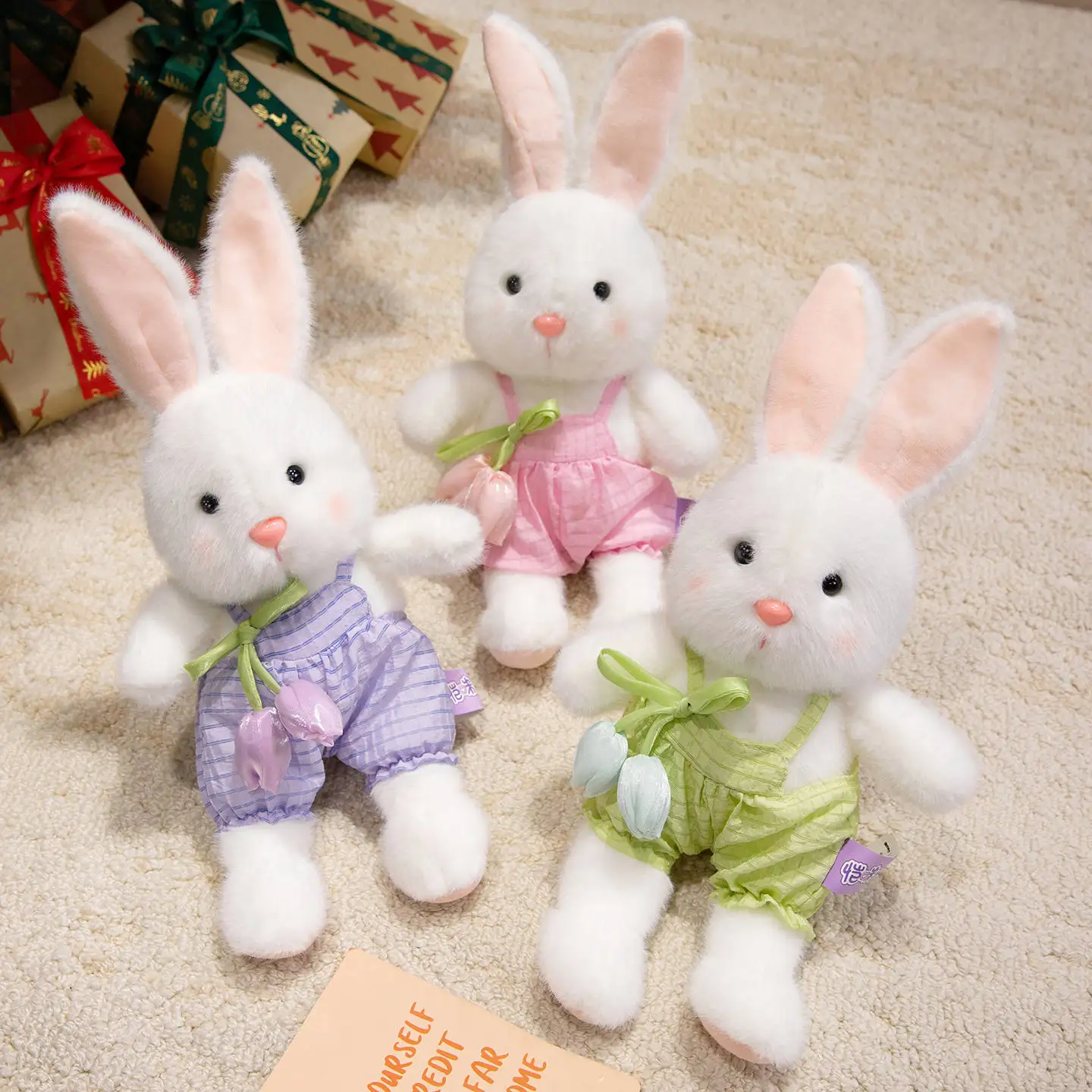 

35-70cm Long Eears White Rabbit Doll Plush Toy Stuffed Dressed Cartoon Animal Plushie Purple Pink Green Birthday Present