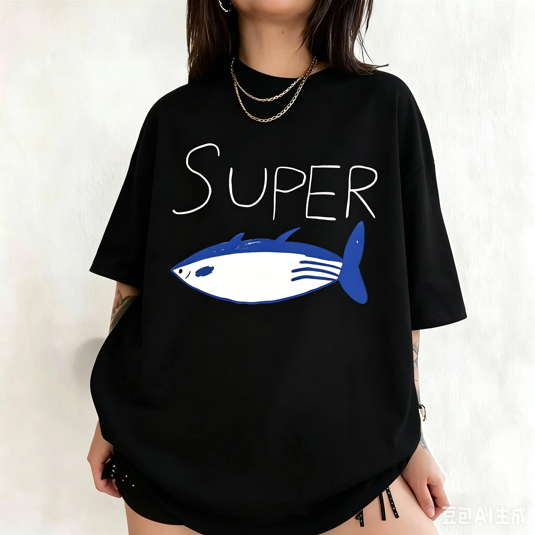 Kpop Korean Jin Super Tuna Fish T-shirts Fashion Vintage Short Sleeve T-shirt Men Women Clothing Cotton Casual Oversized T Shirt