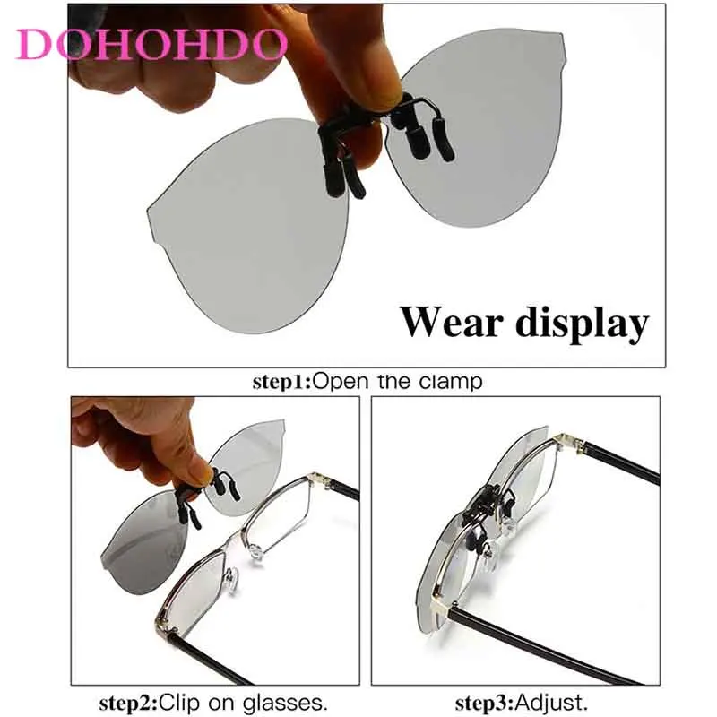 DOHOHDO Mirror Oversized Polarized Clip On Sunglasses Women Men Rimless Driving Goggle Flip Up Lens Glasses Cover Eyewear UV400