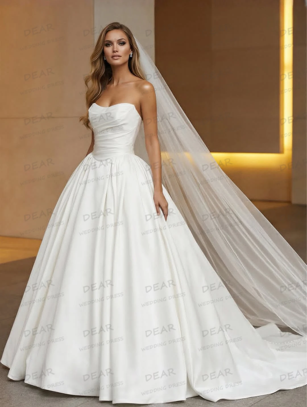 Simple Wedding Dresses Sexy Elegant Boat Neck Ruffles Women A Line Bridal Gowns Sleeveless Backless свадебное платье Customized