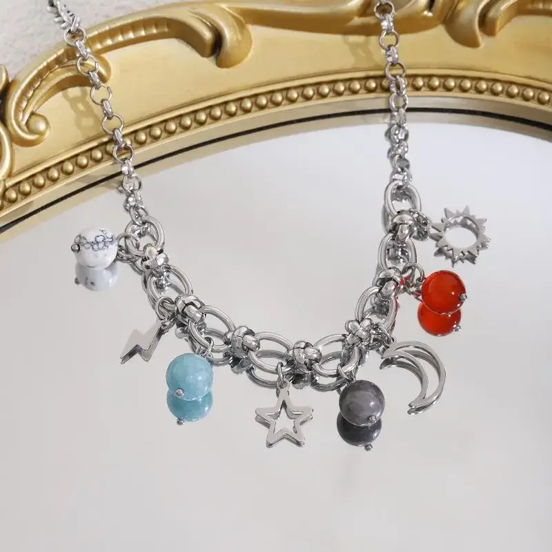 نجم البحر محارة تقليد اللؤلؤ المرأة الفولاذ المقاوم للصدأ قلادة الشمس والقمر قلادة الصيف عطلة الشاطئ Y2K الأزياء والمجوهرات #4