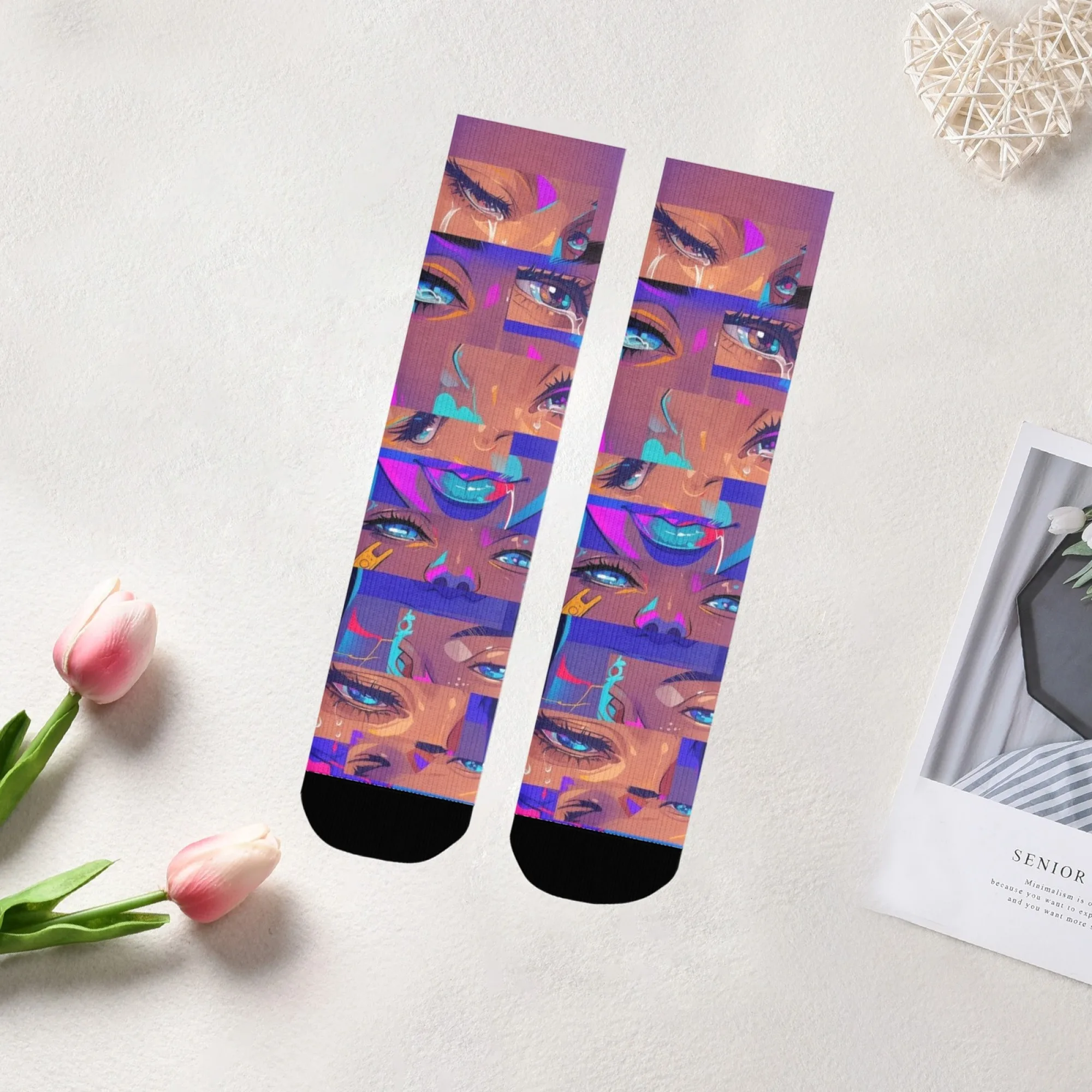 

Novelty Artistic Face Collage Crew Socks Cyberpunk Retro Streetwear Soft Comfortable for Crazy Party Gift Outdoor Sports