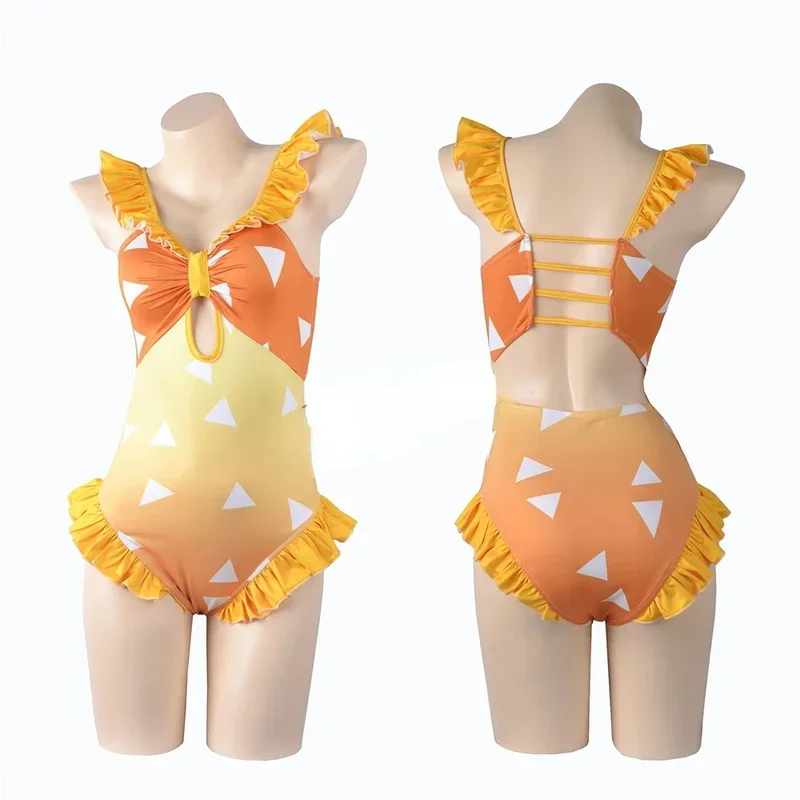 Anime Demon Slayer Agatsuma Zenitsu Cosplay Swimsuit Female Kamado Nezuko Kanroji Mitsuri Shinobu Cosplay Swimwear Woman Girls