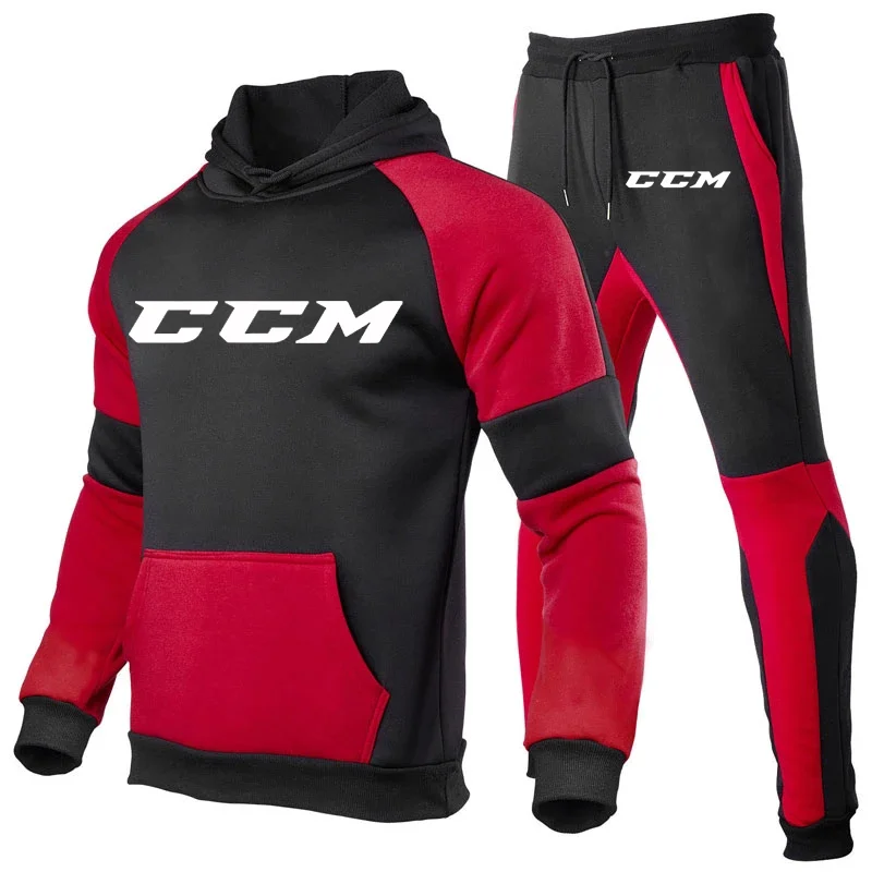 Men CCM Tracksuit Casual 2 Pieces Sets Sweatshirt Hooded+Sweatpants CCM Print Sportswear Mens Clothes Jogger Sport Suit