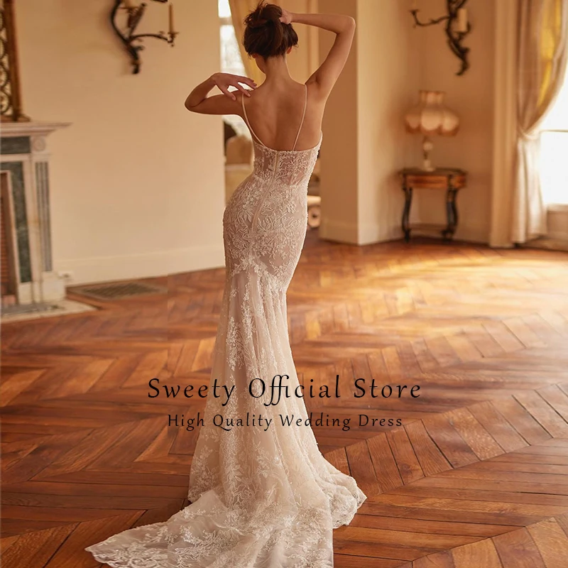 Off The Shoulder Mermaid Wedding Dress With Embroidered Lace On Net Square Collar Sleeveless Zipper Vestido De Novia Customized