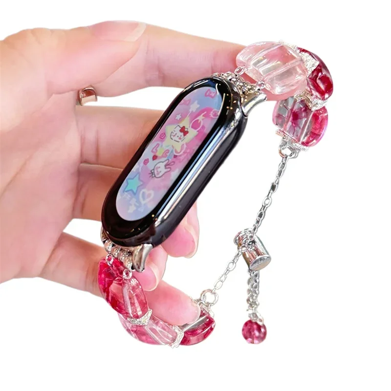 Stylish Transparent Glass Crystal Strap for Xiaomi Mi Band 9 8 7 6 5 Women Jewelry Bracelet for Redmi Watch 4 Colorful Wristband