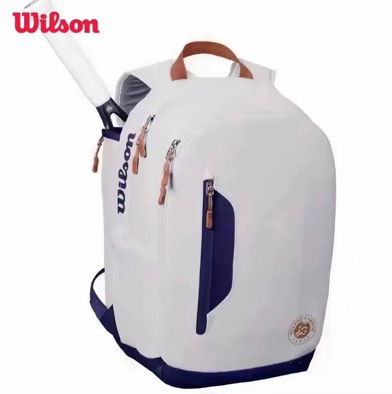 

Wilson Roland Garros Super Tour Tennis Backpack Soft PU French Open Premium Tennis Racquet Bag Up to 2 Rackets with Compartment