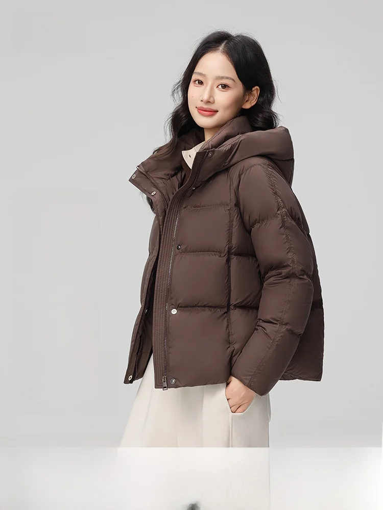 

Snowy Flight 2026 Spring New Women's Short Turtle Back down Jacket Hooded Simple Basic Soft Duck down Coat City Casual