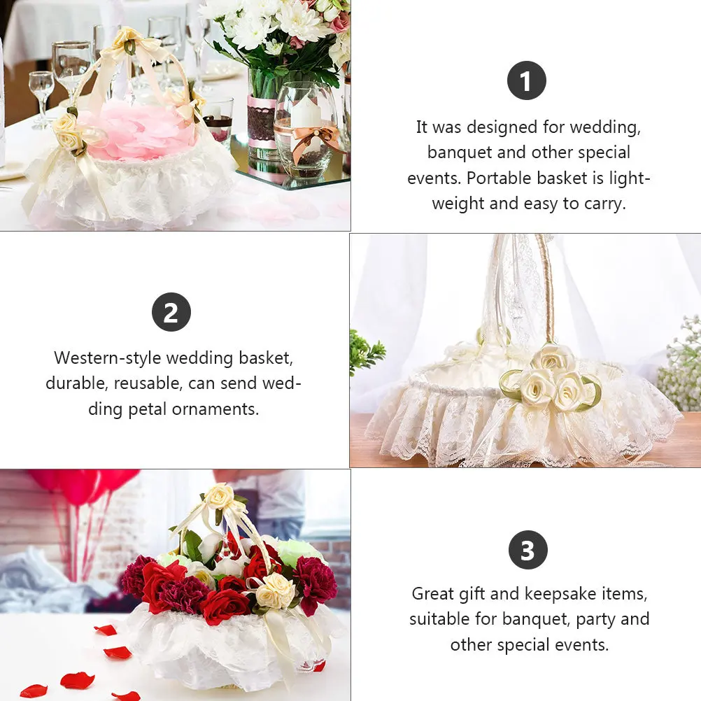 

1 шт. кружевная корзина для цветов, многоразовая свадебная корзина для невесты, держатель для цветов, элегантное украшение для мероприятий, свадебные корзины