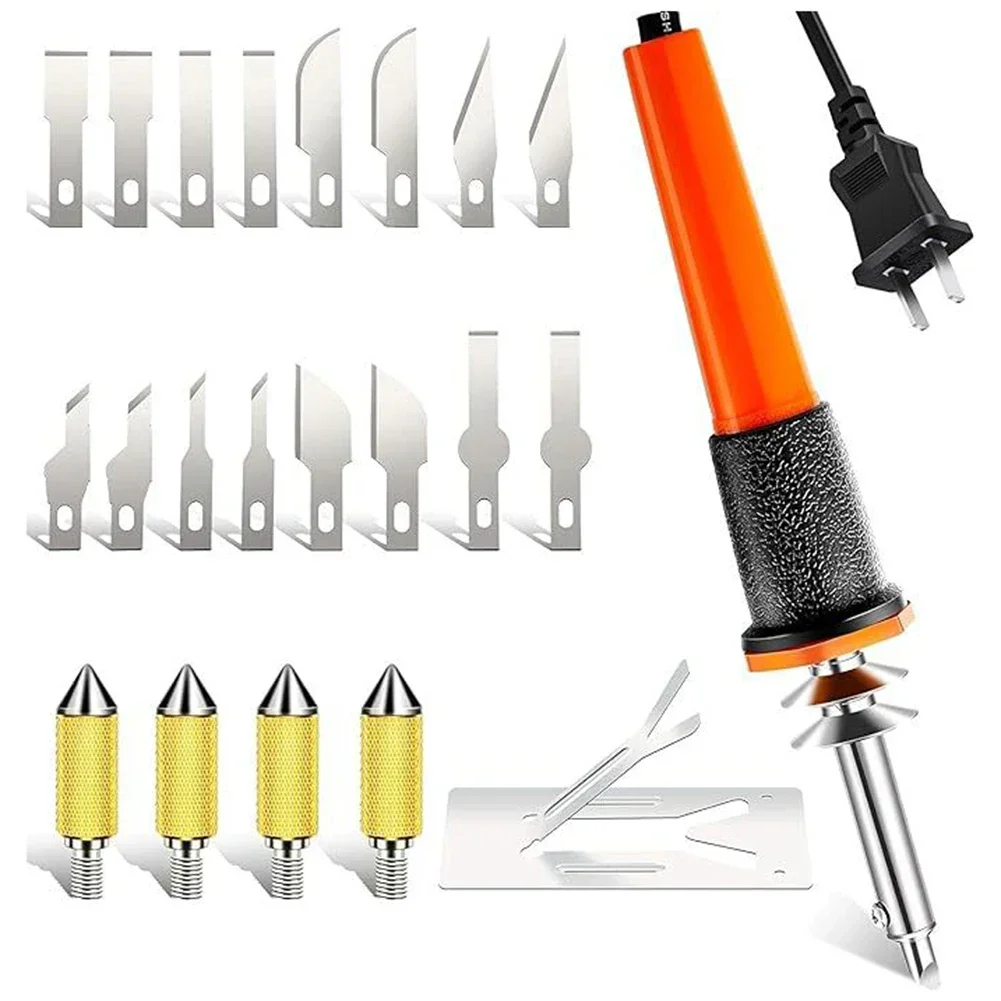 22PCS/SET Electric Hot Knifes Cutter Tool Kit With Heat Cutter Stencil Cutter For Soft Thin Plastic Cloth Stencil US/EU Plug