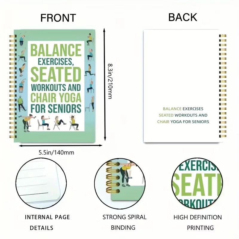 50-Page Chair Yoga Exercise Book for Seniors & Adults - Elderly Seated Yoga Poses Guide with Chair Squats, Balance Training