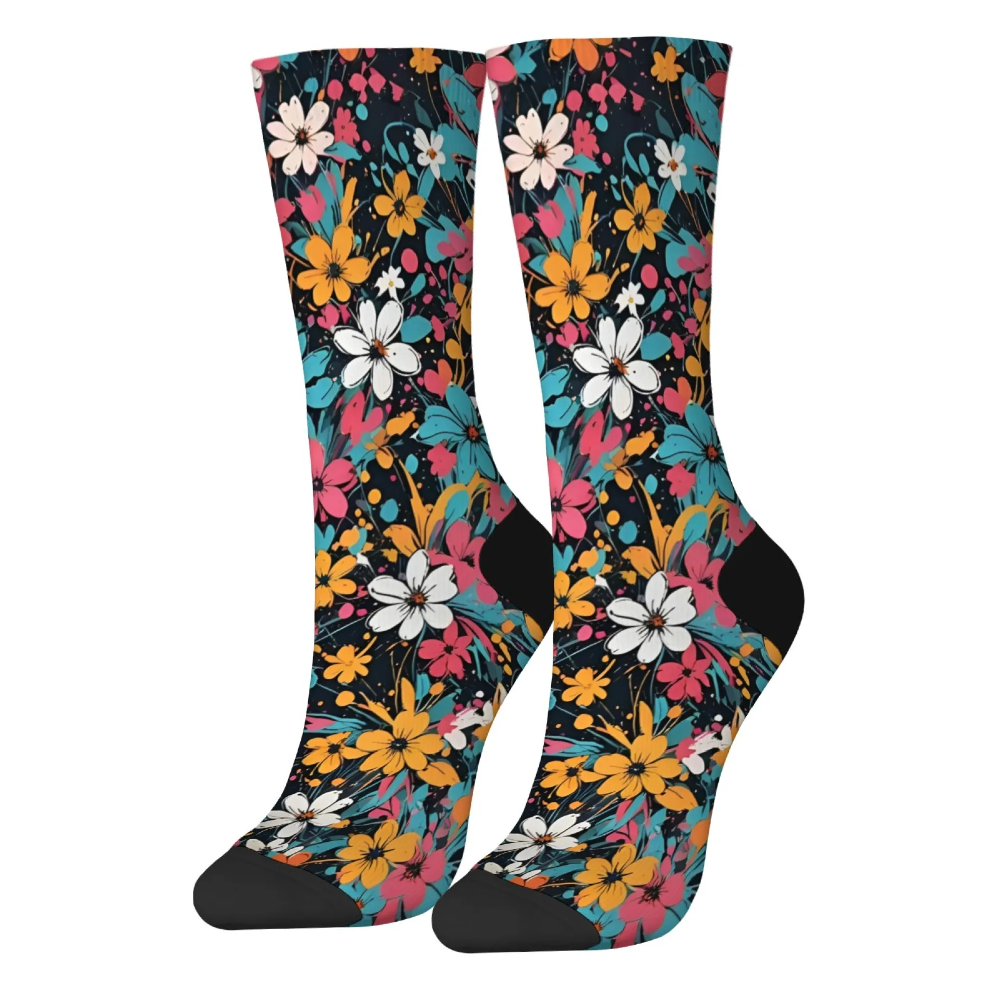 Abstract floral graffiti men's socks retro trend street hip-hop happy socks breathable non-slip novelty funny compression socks