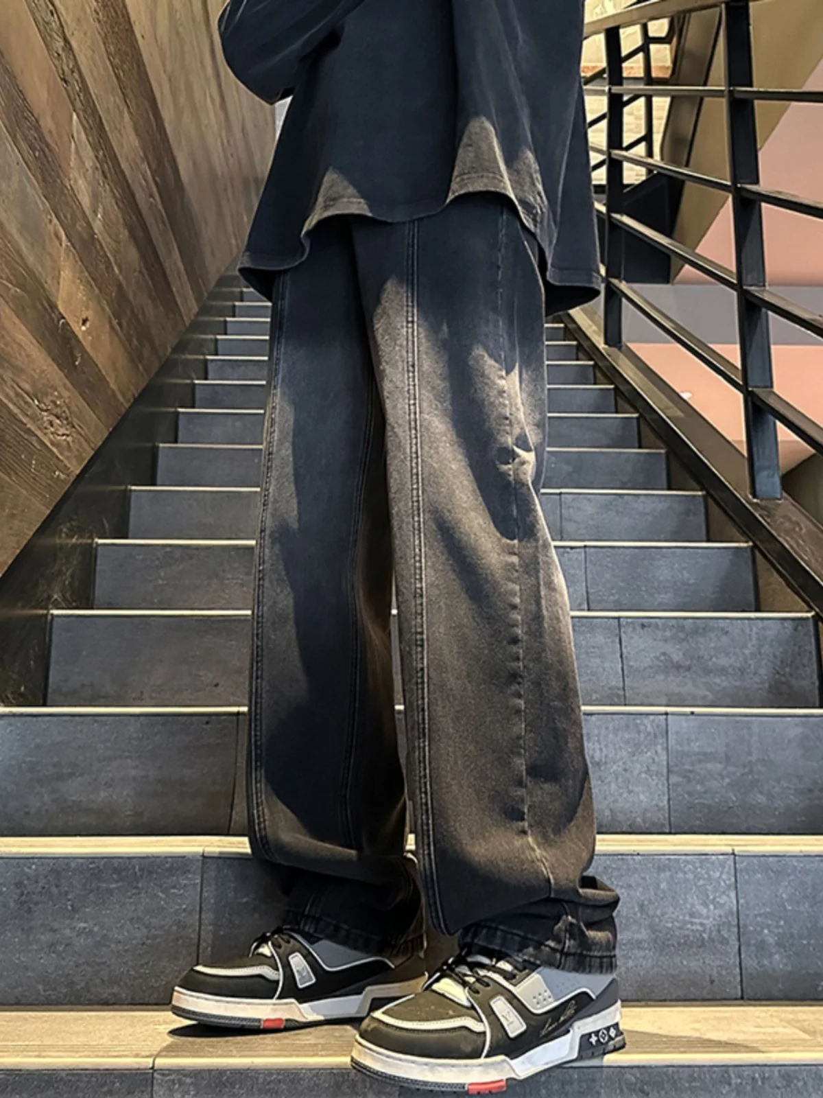 

Bla Loose Men's Jeans Trendy Autumn High Street Sle Student Pants Straight Leg Wear Resistant Micro Stretch Denim Jeans